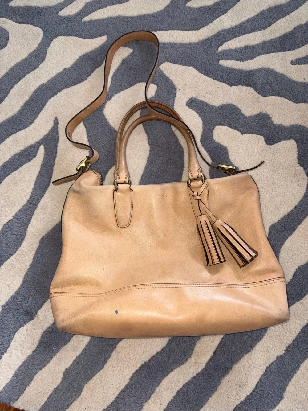 Coach Tan Leather Satchel with Tassels